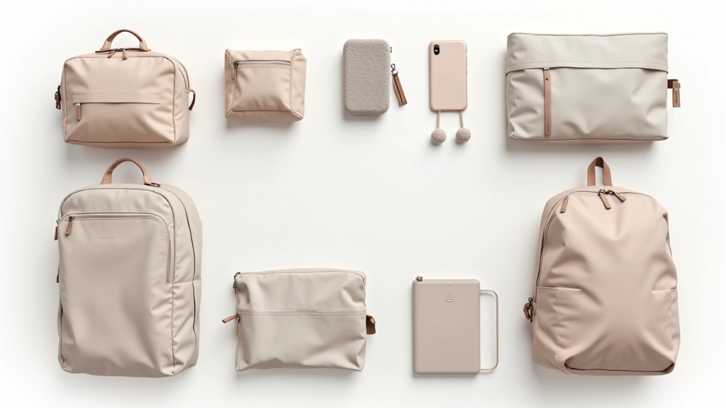 Carefully arranged collection of travel bags and backpacks