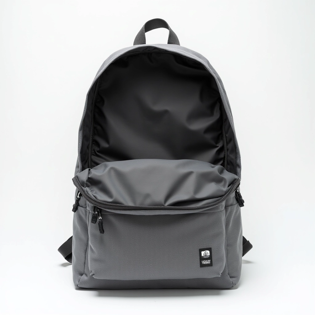 Detailed view of Amsterdam canvas backpack showing organized interior compartments, waterproof lining, and laptop sleeve with leather trim
